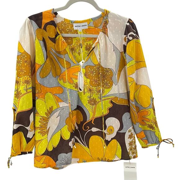 NWT Antik Batik S / 38 Bahia Blouse Top Long Sleeve Yellow *read description - Picture 4 of 16